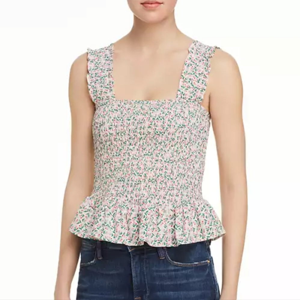 Aqua Floral Smocked Sleeveless Top
